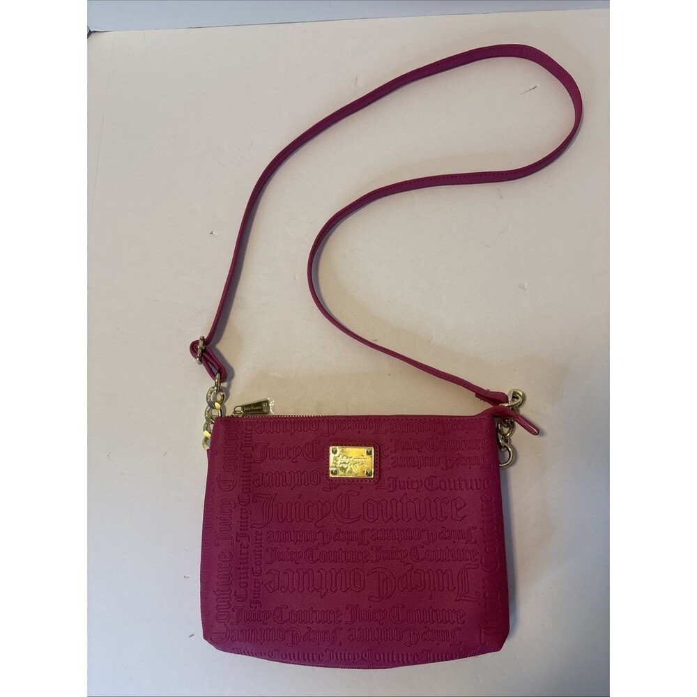 Juicy Couture Deboss Logo Rasberry Crossbody Purse, Gold Accents